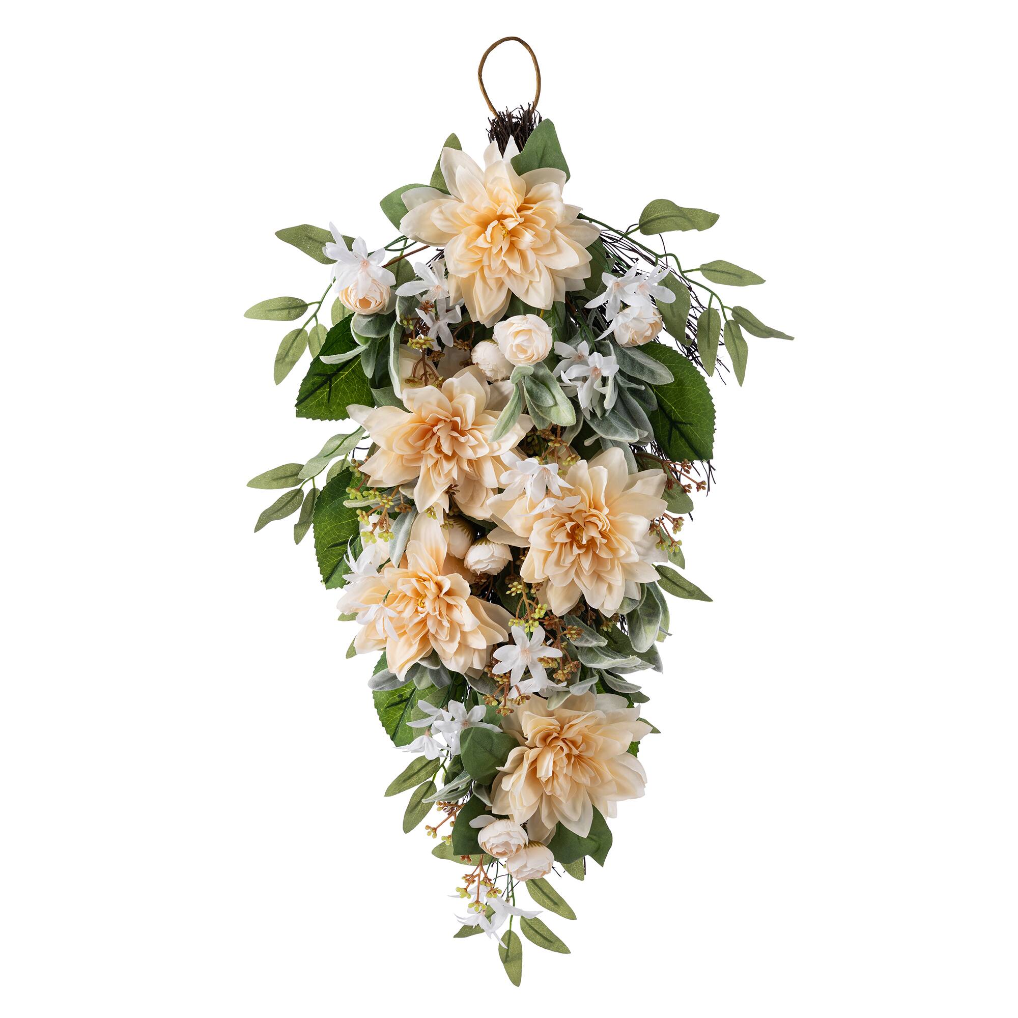 Glitzhome® 28" Peach Dahlia Floral Teardrop